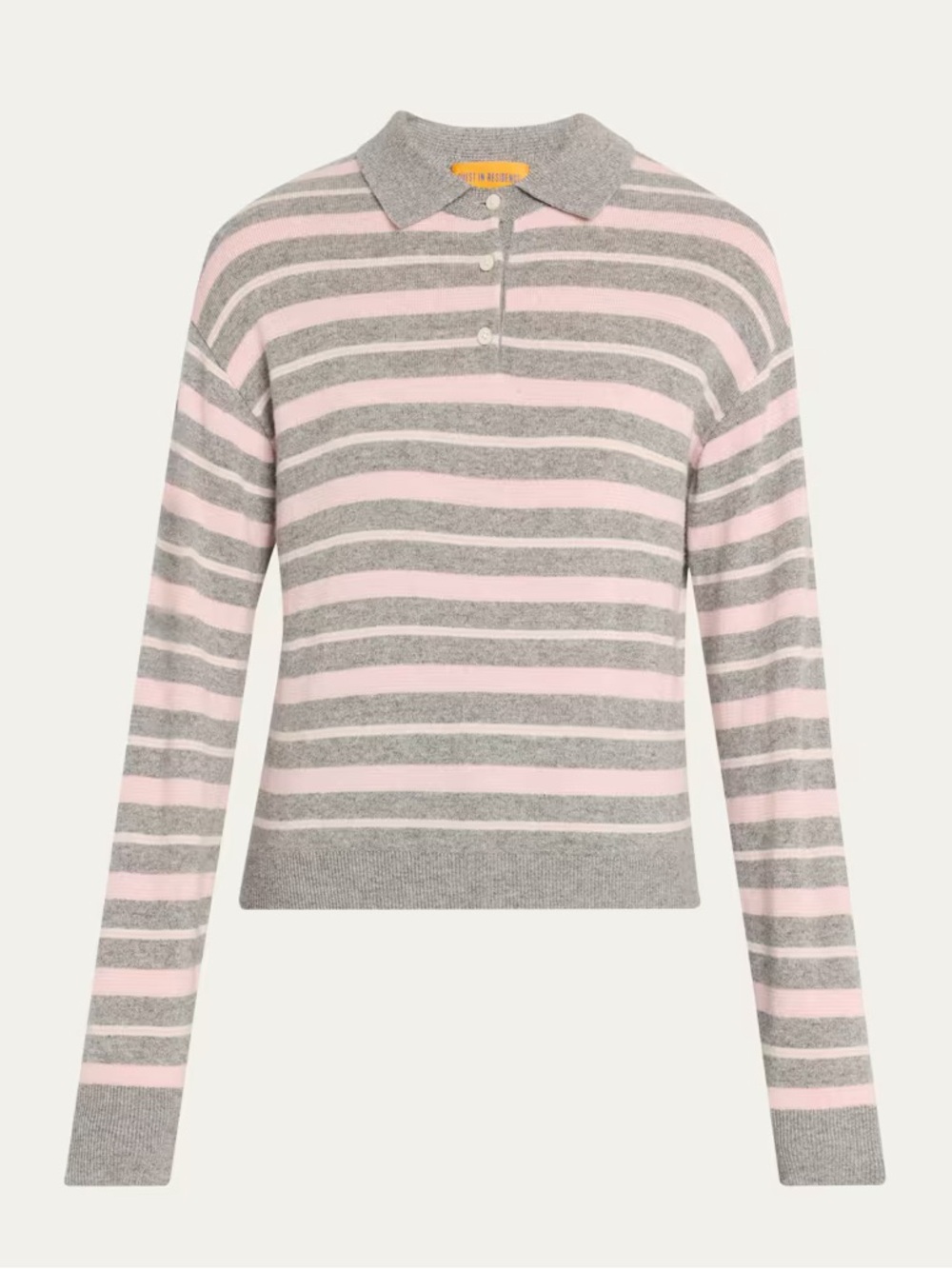 NWT Guest in Residence Collegiate Cashmere Stripe Polo Collar Sweater Top Grey